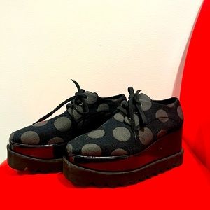 Stella McCartney lace up polka dot platform loafers / oxfords